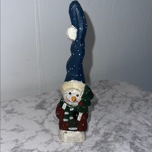 Festive Snowman Holiday Figurine Rustic Style Hand Painted